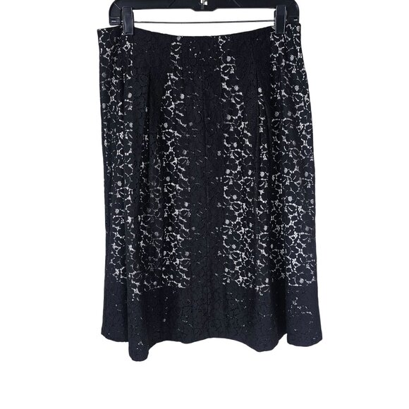 Talbots Black Lace Midi Pleated Skirt Sz 8 Cotton Blend Fully Lined Whimsigoth - Picture 1 of 9